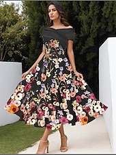 preiswerte Cocktailkleider-A-Linie Cocktailkleider Elegant Kleid Formell Hochzeit Tee-Länge Ärmellos Hemdkragen Satin mit Falten Gerafft Stickerei 2025