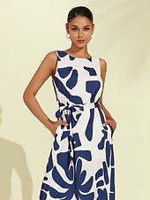 abordables Robes décontractées-Femmes Robe Décontractée Robe Ample Noir Blanche Sans manches Motif Floral Imprimé Ample Printemps &amp; Été Tour Décontracté Quotidien Occasionnel Vacances S M L