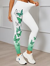 billiga -Dam Damasker Elegant Aktiv Semester Fullängd Hög midja Grafisk Fjäril 3D-utskrift Snabb tork Mateial som andas Mjuk Elastisk Utomhus Hem Casual Rosa Blå Grön Vår Höst Smal passform