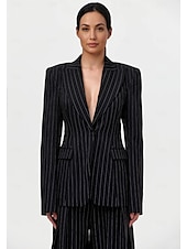 cheap Mom&#039;s Pant Suits-Women&#039;s Strip Suits Two Piece Mother of the Bride Wedding Pant suits  Elegant Vintage Shirt Collar Floor Length Polyester Long Sleeve