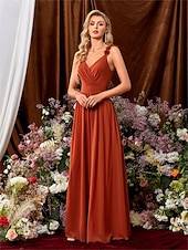 cheap Bridesmaid Dresses-A-Line Quinceanera Dresses Elegant Dress Formal Wedding Floor Length Sleeveless V Neck Chiffon Backless with Pleats