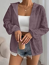 preiswerte Mäntel &amp; Trenchcoats-Damen Freizeitjacke Atmungsaktiv Bequem Reißverschluss Lässig Einfach Urlaub Straße Lässig Alltagskleidung Reisverschluss Regulär Mit Kapuze Normale Passform Langarm Oberbekleidung Schwarz Weiß Purpur