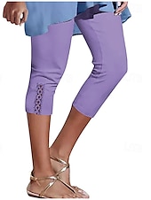 cheap Plain Leggings-Women&#039;s Capri Pants Leggings Fashion Casual Calf-Length Mid Waist Plain Elastic Waist Comfy Breathability Stretchy Vacation Street Daily Wear Light Yellow Wine Dark Brown Black Spring Fall Regular Fit