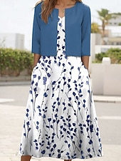 preiswerte Blumenkleid-Damen Kleid-Set A Linie Kleid Sommerkleid Party Halbformelle Kleider Blumen Grafik Druck Midikleid Halbarm V Ausschnitt Hochzeitsgast Täglich Weiß Blau Grün Sommer Frühling Normale Passform