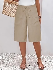 billige Shorts-Dame kinesisk Shorts Grunnleggende Fritid Knelengde Høy Midje عادي Elastisk midje comfy Myk Bekvem Mikroelastisk utendørs Gate Svart Oransje Grønn Kakifarget Sommer Vår Normal