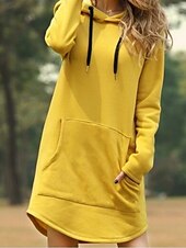 abordables Robe Simple-Femmes Mini Robe Robe fourreau Occasionnel Extérieur Sortir Coupe régulière Couleur Unie manche longue À capuche Noir Jaune Rouge Bleu Printemps Automne Hiver