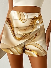 ieftine Pantaloni scurți grafici-Pentru femei chinez Pantaloni Scurți Elegant Vacanță Epocă Scurt Talie Înaltă Grafic Abstract Multistratificat Micro-elastic În aer liber Stradă Zilnic Auriu Negru Albastru piscină Vară Primăvară