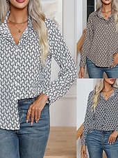 olcso Női csíkos és geometriai felsők-Női Ing Mértani Napi Stílusos Alap Hosszú ujj Állógallér Normál felsők Munka Napi Szabadság Gombok Fekete Fehér Khakizöld Tavasz Ősz