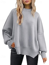 preiswerte Einfarbige Farben-Damen Pullover Lässig Einfarbig Gerippt Rundhalsausschnitt Gestrickt Langarm Normale Oberteile Stricken Ausgehen Wochenende Schwarz Weiß Herbst