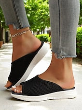 abordables Sandalias deslizantes-Sandalias de malla tejida de colores para mujer: sandalias ligeras con punta abierta y comodidad aireada, perfectas para recados en la ciudad, paseos por la playa y relajación en el patio.