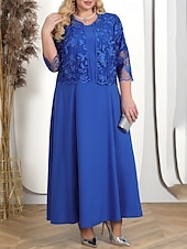 economico Vestiti-Per donna Taglie Forti Abito Semi-Formale Colore Puro Girocollo Mezza Manica Estate Primavera Elegante Abito Midi Formale Feste Vestito