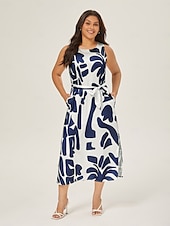 abordables Robes décontractées-Femmes Robe Décontractée Robe Ample Noir Blanche Sans manches Motif Floral Imprimé Ample Printemps &amp; Été Tour Décontracté Quotidien Occasionnel Vacances S M L