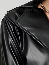 preiswerte Kunstlederjacken-Damen Trenchcoat Warm Bequem Tasche Aktiv Mode Einfach Ausgehen Wochenende Offene Vorderseite Lang Umlegekragen Normale Passform Langarm Oberbekleidung Schwarz Herbst Winter
