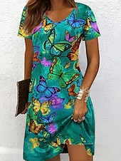 economico Gli animali si vestono-Per donna Mini Abito Vestito T-Shirt Abito a trapezio Abito Estivo Vacanza Casual Ferie Vestibilità regolare Floreale Grafico Animale Manica Corta Girocollo Giallo Rosso Blu Viola Estate Primavera
