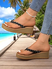 economico Infradito da Vacanza-infradito con zeppa a pois da donna – sandali casual da spiaggia per le vacanze estive e le uscite per il tempo libero