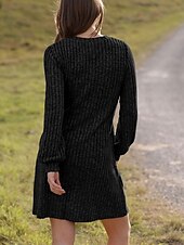 economico Abiti in maglia-Per donna Mini Abito Abito in maglia Casual Casuale Vestibilità regolare Semplice Manica Lunga Scollo a V Nero Marrone Verde Grigio Autunno Inverno