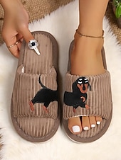 ieftine Flip-Flops de Damă-Papuci de casă pentru femei, din pluș, cu broderie de câini, sandale confortabile din catifea reiată, perfecți pentru relaxare și lenevire acasă