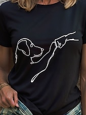 abordables T-shirt Animaux-Femmes T-shirt Graphique Animal Chien ancien Élégant Classique Manche Courte Col ras du cou Col rond Hauts Réguliers Quotidien Week-end Imprimé Noir et blanc Blanc / Noir Blanche Rose Claire Rouge