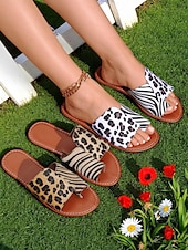 preiswerte Lässige Sandalen-Damen-Sandalen mit Animalprint und Zebra- und Leoparden-Patch-Design für Sommerpicknicks, den Garten und den Urlaub im Resort
