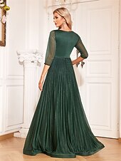 economico VERDE-Linea ad A Abiti da Quinceanera Elegante Vestito Formale Matrimonio Lunghezza al pavimento Manica Lunga Scollo a V Chiffon con Pieghe 2025