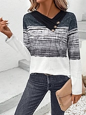 billige Stripe og geometrisk t-skjorte-Dame T skjorte Grafisk Stripet Årgang Stilfull Klassisk Langermet Asymmetrisk hals Vanlige topper Daglig Helg Trykt mønster Svart Sommer