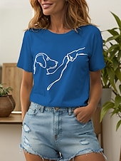 abordables T-shirt Animaux-Femmes T-shirt Graphique Animal Chien ancien Élégant Classique Manche Courte Col ras du cou Col rond Hauts Réguliers Quotidien Week-end Imprimé Noir et blanc Blanc / Noir Blanche Rose Claire Rouge