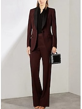 preiswerte Hosenanzüge für Mama-Grün Rot Zweiteiliger Hosenanzug Brautmutterkleid Elegant Revers Bodenlang Stretchstoff Lange Ärmel mit Einfarbig