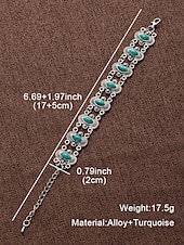 billige Damearmbånd-Dame vintage bohemsk armbånd med turkis stein – antikk sølvbelagt kjedeledddesign til hverdagsbruk, fester og gaver