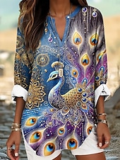 abordables Animaux Tops-Femmes Chemisier Fleuri Graphique Animal Élégant manche longue Col en V Hauts Réguliers Quotidien Fête Imprimé Bleu Orange Vert Été Printemps