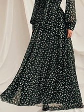 preiswerte Bodenlänge-A-Linie Brautmutterkleid Elegant Einfach Minimalistisch V-Ausschnitt mit Schal Bodenlänglich Floralprint Chiffon Langarm mit Falten