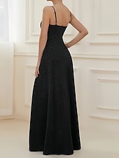 preiswerte Kleider für Hochzeitsgäste-A-Linie Hochzeitsgast Kleider Elegantes Kleid Hochzeitsgast Verlobung Bodenlang Ärmellos V-Ausschnitt Lurex-Stoff mit Falten Raffung Schlitz