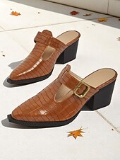 abordables Sabots et mules femme-Mules à talon bloc pour femme en relief croco – chaussures à enfiler avec boucle décorative et design découpé, chaussures de ville élégantes pour le bureau, le travail et le quotidien