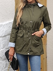 billiga aktiv jacka-Dam Trenchcoat Håller värmen Bekväm Dragkedja Ficka Mode Utomhus Slät Utekväll Helgen Dragkedja Normal Huva Normal Långärmad Ytterkläder Svart Gul Vin Höst Vinter