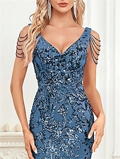 abordables ROJO-Vestidos de quinceañera de sirena/trumpet vestido elegante boda invitada de boda larga sin mangas con cuello de pico poliéster sin espalda con lentejuelas