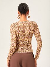 economico Bluse e camicie-maglia elasticizzata vintage con scollo a V