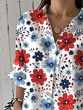 preiswerte Blumenblusen-Womens Hemd Leinenähnlich Atmungsaktiv Leicht Button-Down Tunika Hemdkragen Lange Ärmel Blumengrafik Vintage Tropical Täglich Reguläre Tops Arbeit Täglicher Feiertagsdruck Rot Blau Grün Frühling