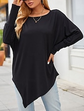 preiswerte Einfarbiges T-Shirt-Damen Hemd Mode Lässig Langarm Rundhalsausschnitt Lange Oberteile Täglich Patchwork Schwarz Rote Purpur Grün Grau Frühling Herbst