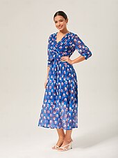 billige Blomstrete kjoler-geometrisk maxikjole i chiffon med fargeblokker