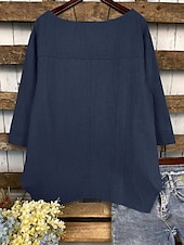 cheap Shirts-Women&#039;s Cotton Linen Blouse Solid Color Elegant Casual 3/4 Length Sleeve Crew Neck Boat Neck Regular Tops Daily Holiday Black White Navy Blue Green Summer Fall