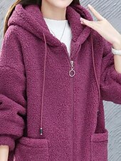 economico giacche sherpa-Per donna Giacca in Pile Caldo Confortevole Cerniera Tasca All&#039;aperto Stile da Strada Semplice Uscire Casual Quotidiano Weekend Cerniera Regolare Felpa con Cappuccio Vestibilità regolare Manica Lunga