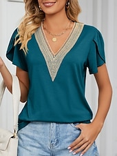 ieftine tricou simplu-Pentru femei Tricou Simplu Modă Stilat Clasic Manșon scurt În V Topuri obișnuite Zilnic Sfârșit de săptămână Peteci Verde Deschis Albastru piscină Trifoi Gri Vară Primăvară