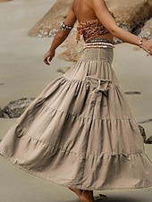 abordables Jupes unies-Femmes Jupe Évasé Occasionnel Maxi Taille Basse Jupes Uni Froncé Micro-Élastique Vacances Rue Noir Blanche Jaune Vert Véronèse Automne Coton