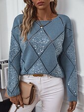 economico Colori solidi-Per donna Felpa Casual Morbido Colore Puro A Coste Girocollo Lavorato a maglia Manica Lunga Top Regolari Maglia All&#039;aperto Quotidiano Weekend Rosa Blu Autunno