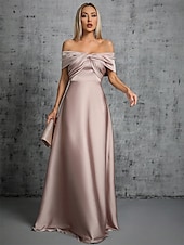tanie niebieski-Suknie A-liniowe Quinceanera Elegancka Suknia Formalna Weselna do ziemi bez rękawów z odkrytymi ramionami z satyny z fałdami
