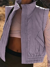 abordables Gilet-Femmes Chemisier Uni Moderne Occasionnel Sans manches Col roulé Hauts Réguliers Fête Sortir Fermeture éclair Noir Blanche Violet Marron Abricot Automne
