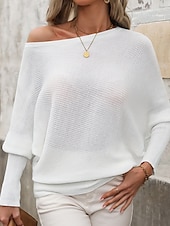 ieftine Culori Solide-Pentru femei Pulover Plover Șic Stradă Casual Culoare solidă Striat De Pe Umăr Tricotat Manșon Lung Topuri obișnuite Tricotat Ieșire Sfârșit de săptămână Alb Mov Toamnă