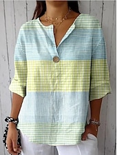 economico Top a Righe e Geometrici per Donne-Camicia da donna maniche lunghe scollo a V grafica floreale geometrica vintage tropicale hawaiana maniche 3/4 lunghezza collo regolare abbigliamento da spiaggia quotidiano stampa verde chiaro verde