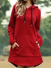 abordables Robe Simple-Femmes Mini Robe Robe fourreau Occasionnel Extérieur Sortir Coupe régulière Couleur Unie manche longue À capuche Noir Jaune Rouge Bleu Printemps Automne Hiver