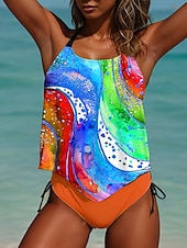 billiga Tankinis-Kvinnors Baddräkter Tankini 2 Delar Cheeky Baddräkter Rygglös Mage Kontroll Hög Midja Smal Semester Strandkläder Ombre U-hals Ärmlösa Badkläder