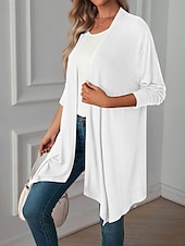 abordables Cardigans et vêtements d&#039;extérieur-Femmes Pull Cardigan Vacances Mode Quotidien Couleur Unie Côtelé Ouvert devant Tricoté manche longue Hauts Longs Tricoter Fête Sortir Week-end Noir Blanche Automne Hiver